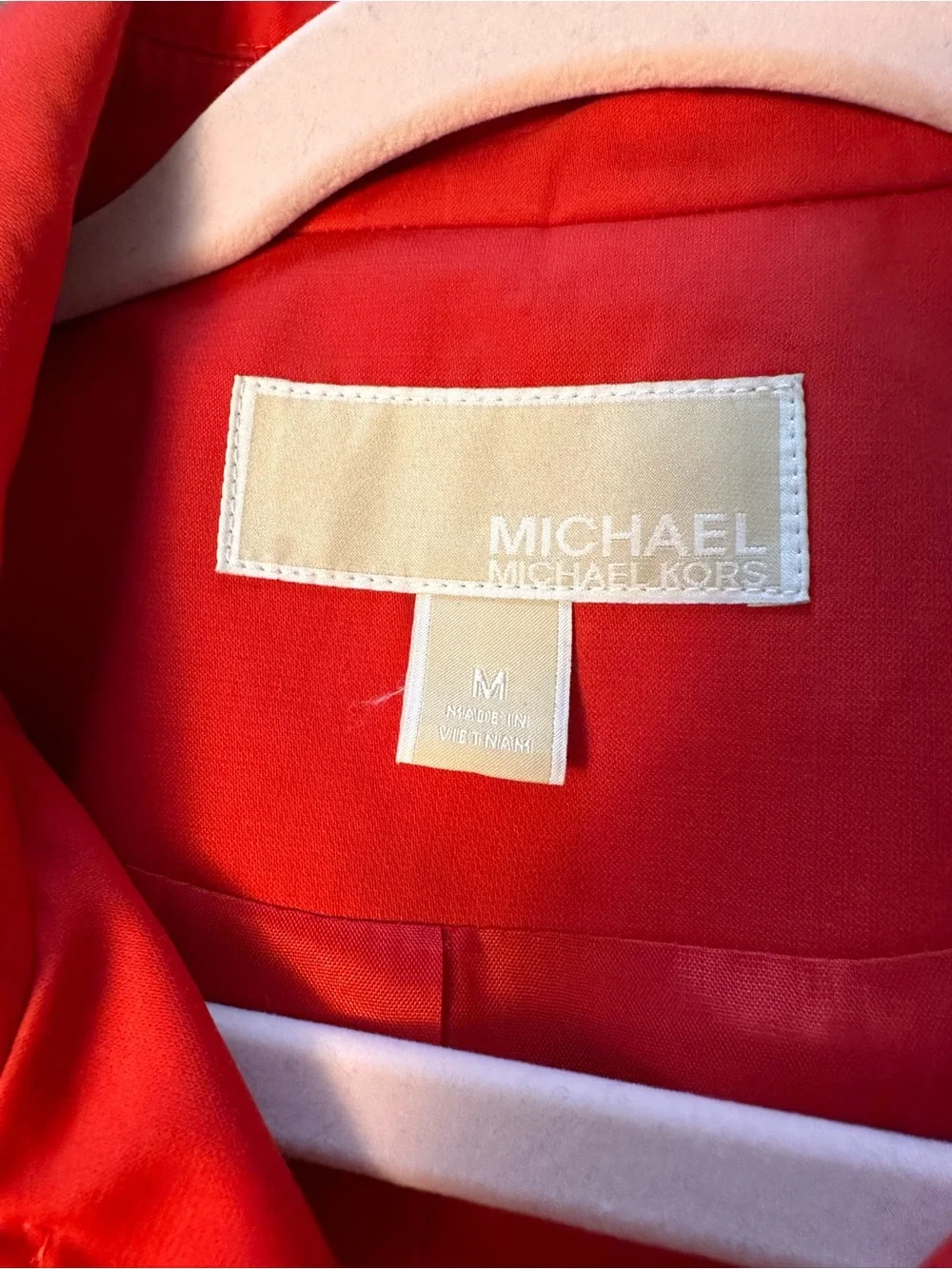 Red Michael Kors Double-Breasted Trench Coat with Belt